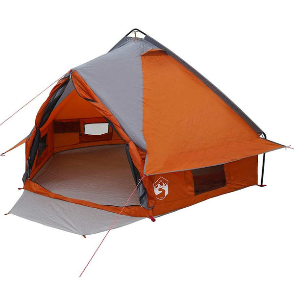 vidaXL Tente tipi 4 personnes gris et orange 388 x 320 x 169 cm