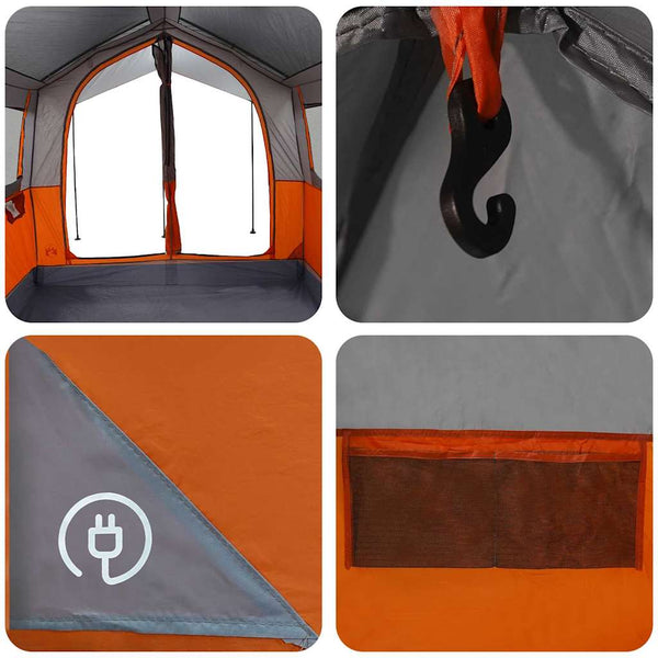vidaXL Tente familiale pour 4 personnes gris et orange 324 x 255 x 230 cm