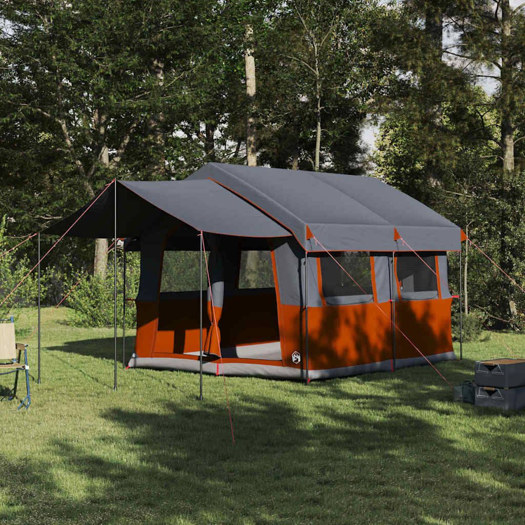 vidaXL Tente familiale pour 4 personnes gris et orange 324 x 255 x 230 cm