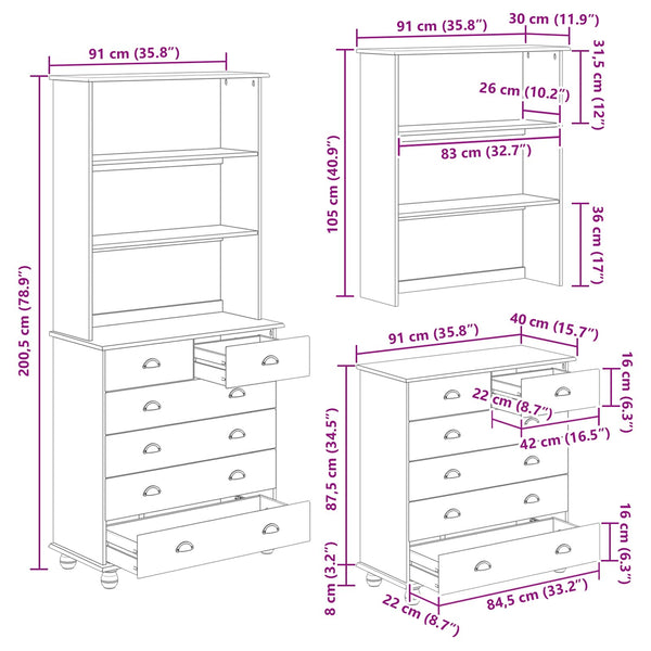 Weißer Kiefernholz Hutch, 91 cm