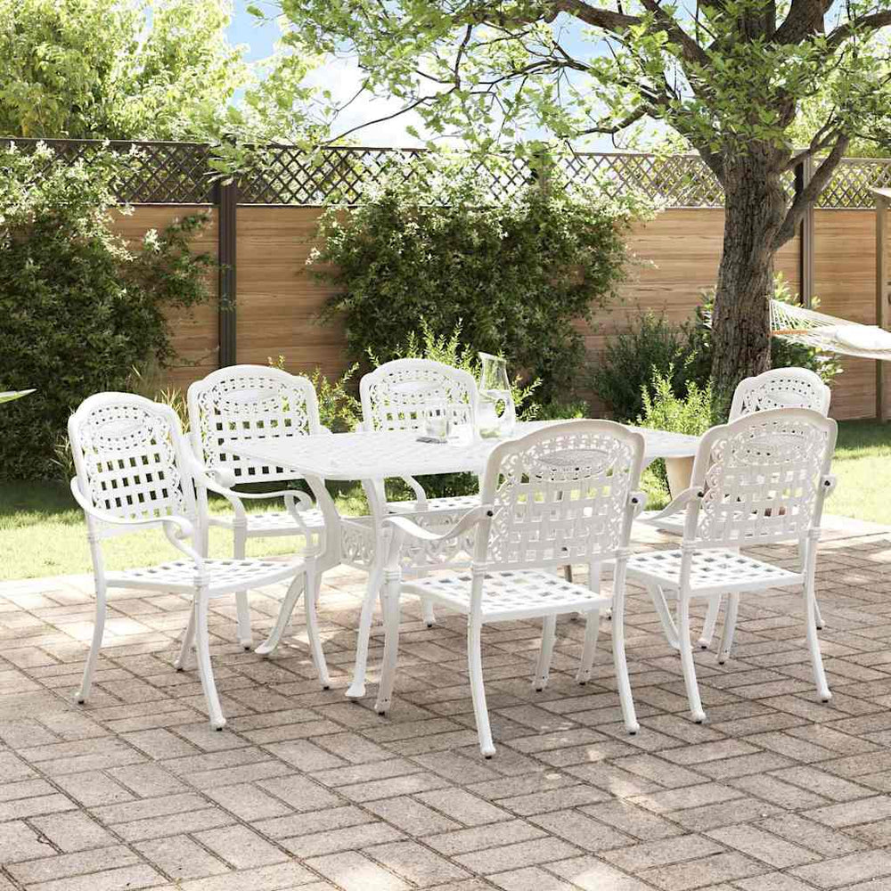 vidaXL Ensemble repas de jardin 7 pcs Blanc Aluminium