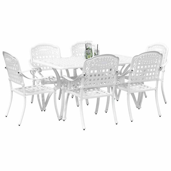 Garten Essgruppe 7-teilig Weiß Aluminium