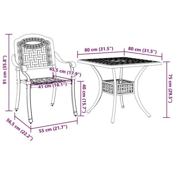 Gartentisch Set 3-teilig Bronze