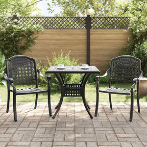 Gartentisch Set 3-teilig Gussaluminium Schwarz