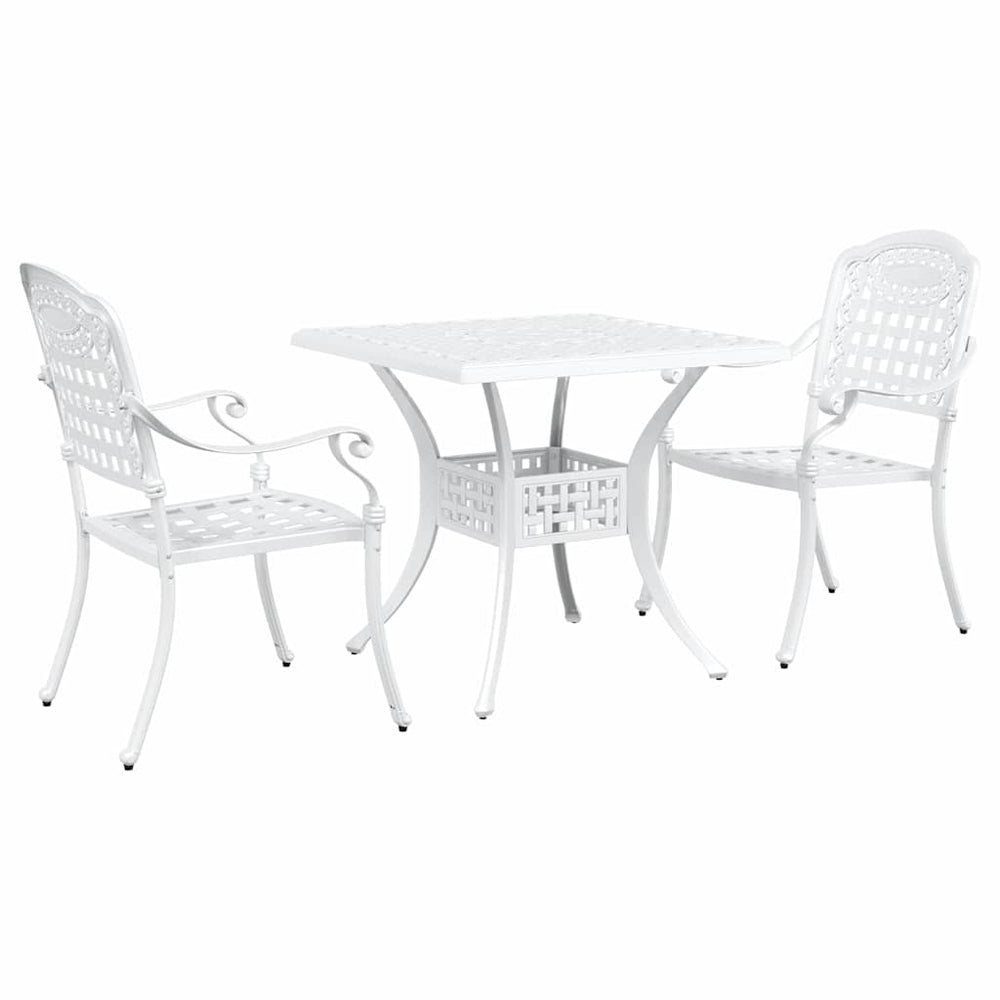 Gartentisch Set 3-teilig Weiß Gussaluminium