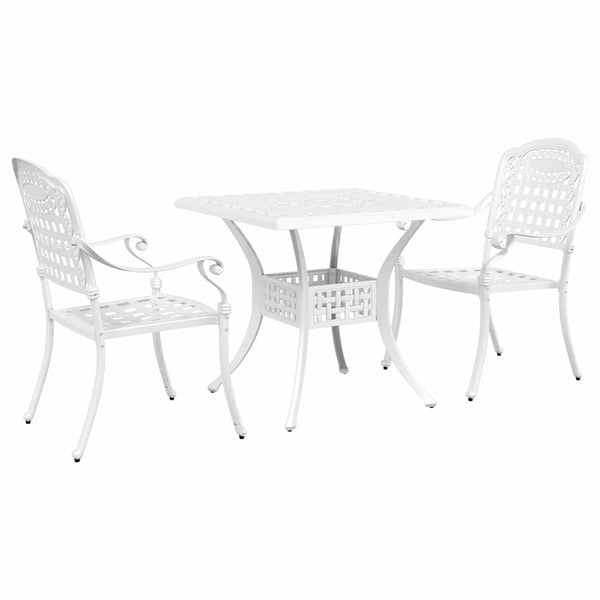 Gartentisch Set 3-teilig Weiß Gussaluminium