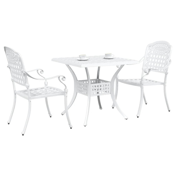 Gartentisch Set 3-teilig Weiß Gussaluminium