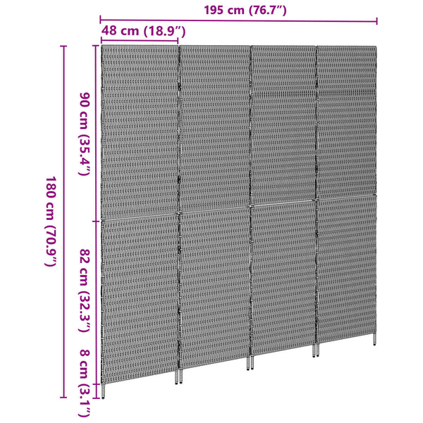Grauer Raumteiler Poly-Rattan 195x180cm