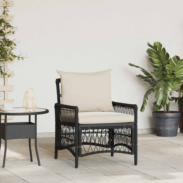 Gartenstuhl Schwarz mit Kissen Poly-Rattan