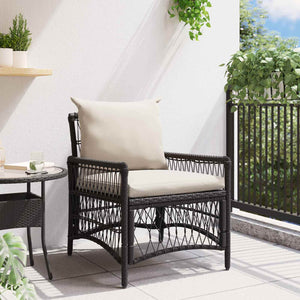 Gartenstuhl Schwarz mit Kissen Poly-Rattan