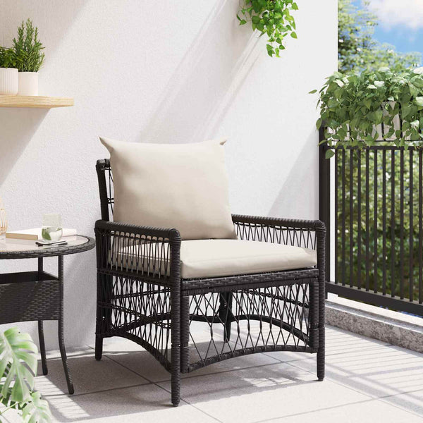 Gartenstuhl Schwarz mit Kissen Poly-Rattan