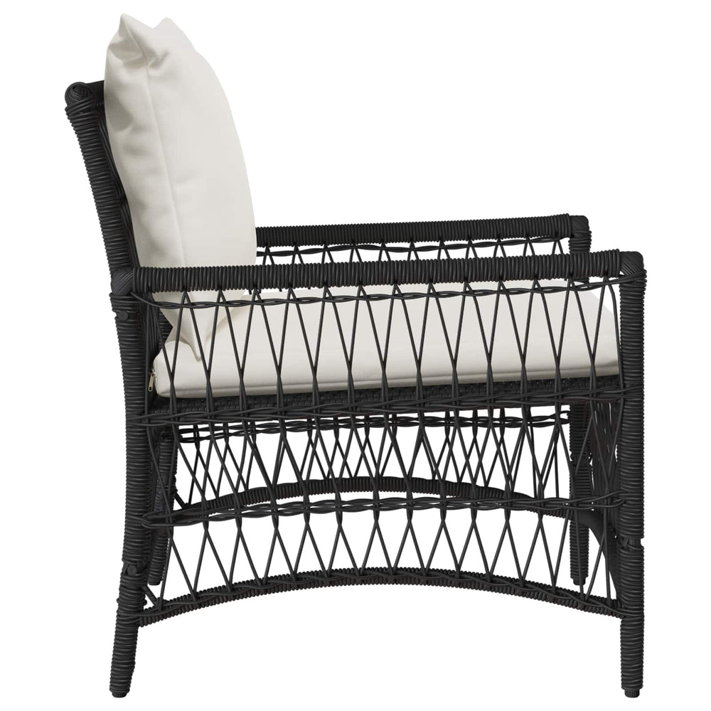 Gartenstuhl Schwarz mit Kissen Poly-Rattan