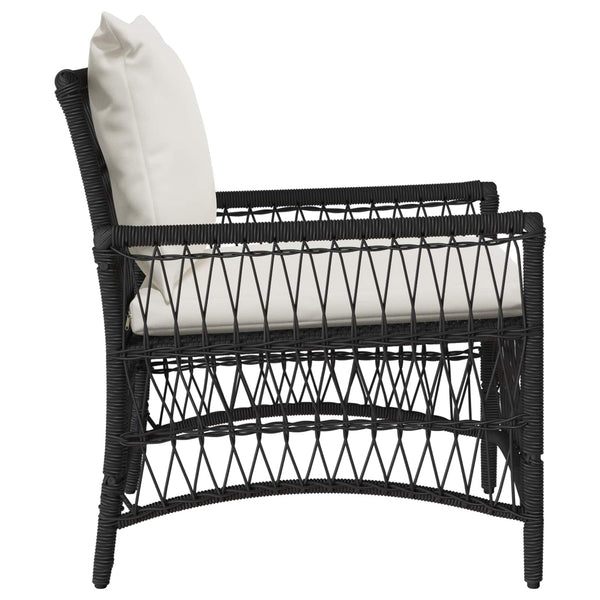 Gartenstuhl Schwarz mit Kissen Poly-Rattan