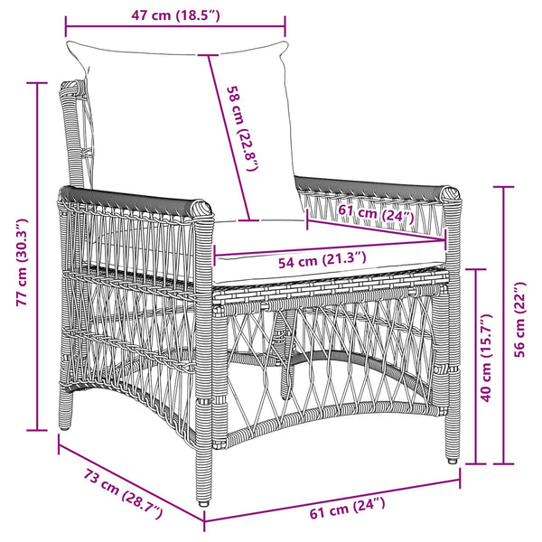 Gartenstuhl Braun mit Kissen Poly-Rattan