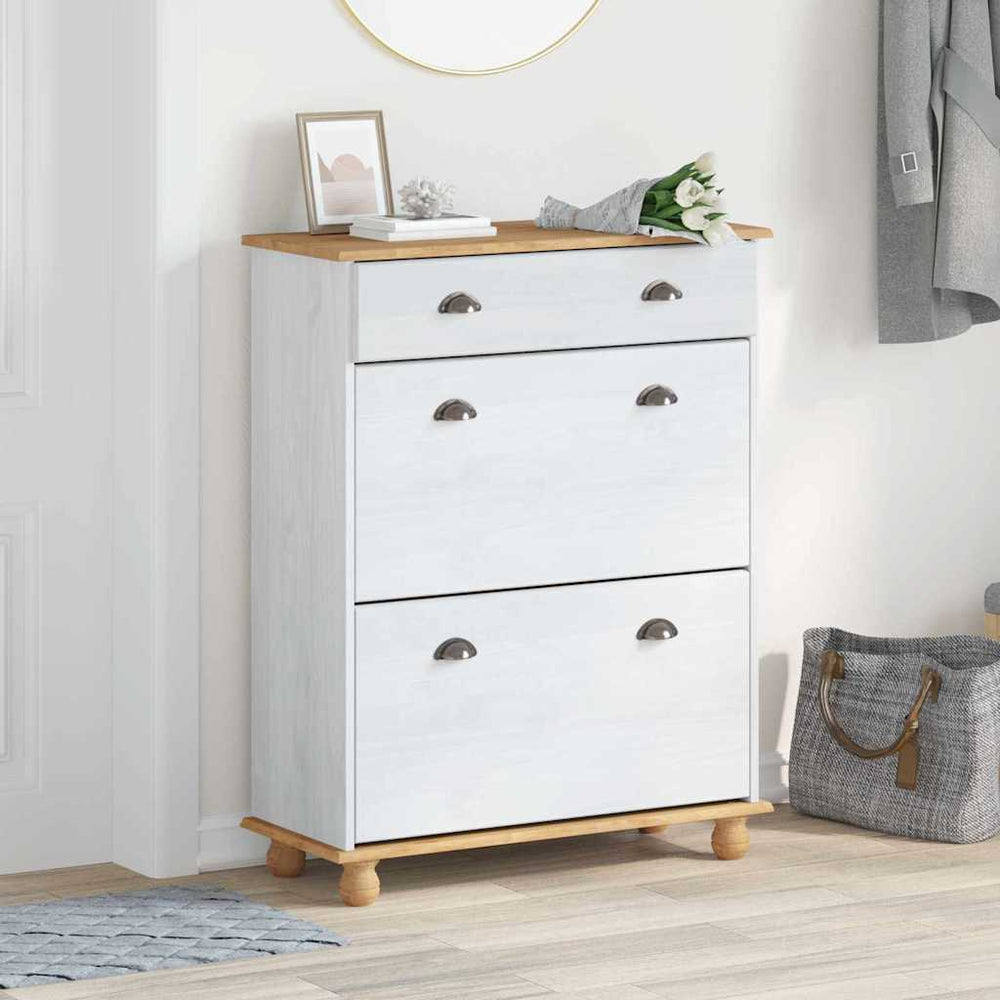 Weißer Schuhschrank Kiefer Massivholz 85cm