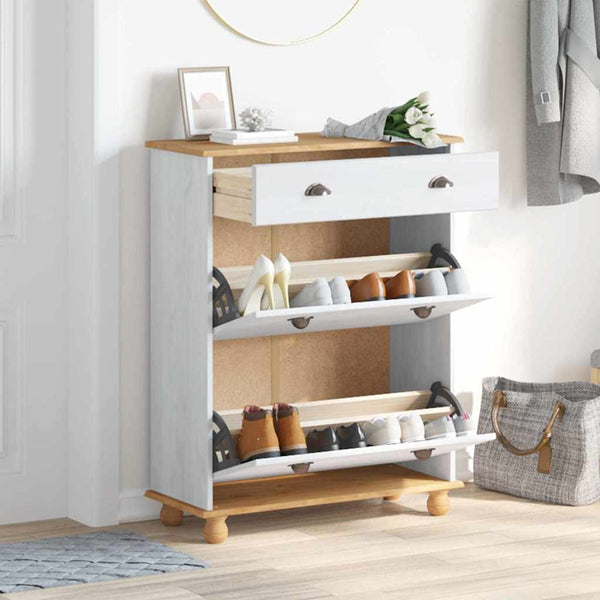 Weißer Schuhschrank Kiefer Massivholz 85cm