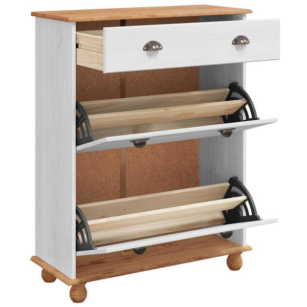Weißer Schuhschrank Kiefer Massivholz 85cm
