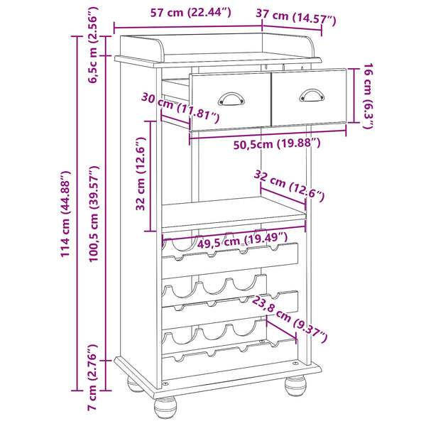 Weinschrank ASKIM Weiß/Honig, 57x37x114 cm