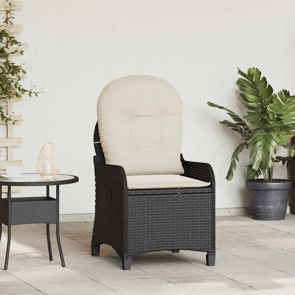 Schwarzer Poly-Rattan Liegestuhl mit Kissen