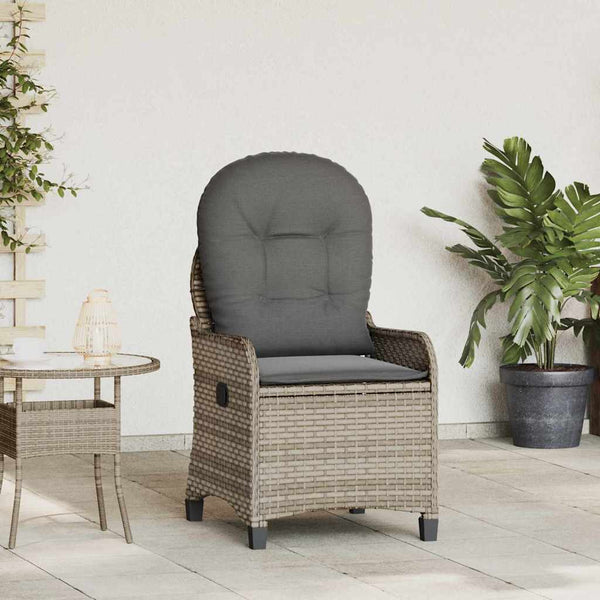 Gartenliege Grau mit Kissen Poly-Rattan