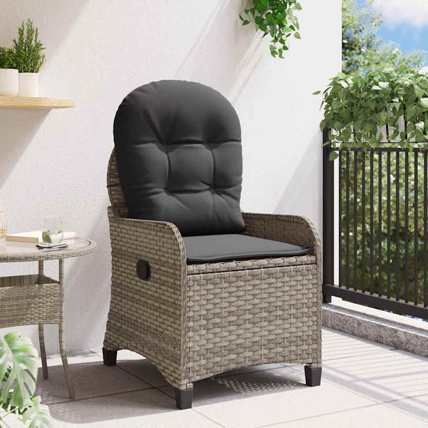 Gartenliege Grau mit Kissen Poly-Rattan