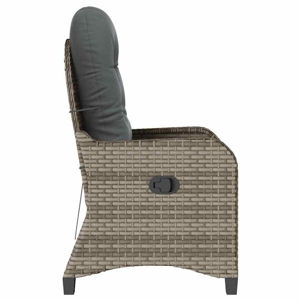 Gartenliege Grau mit Kissen Poly-Rattan