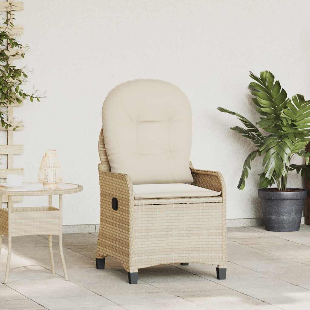 Beige Poly-Rattan Liegestuhl mit Kissen