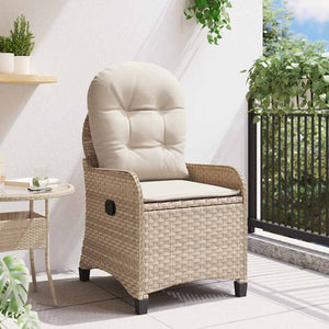 Beige Poly-Rattan Liegestuhl mit Kissen