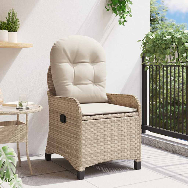 Beige Poly-Rattan Liegestuhl mit Kissen