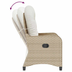 Beige Poly-Rattan Liegestuhl mit Kissen