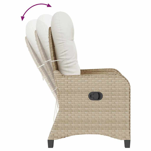 Beige Poly-Rattan Liegestuhl mit Kissen