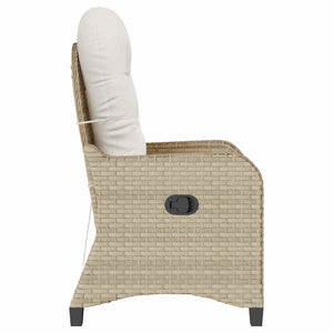 Beige Poly-Rattan Liegestuhl mit Kissen