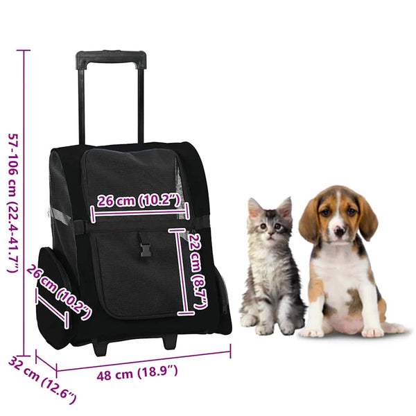 vidaXL Chariot pour animaux de compagnie 3 en 1 Noir 48x32x(57-106) cm Tissu Oxford