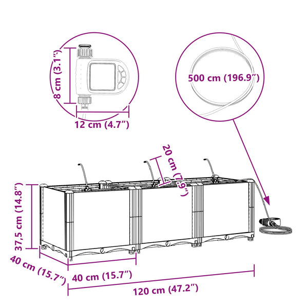 Garten Pflanzgefäß 3er Set Grau 120cm