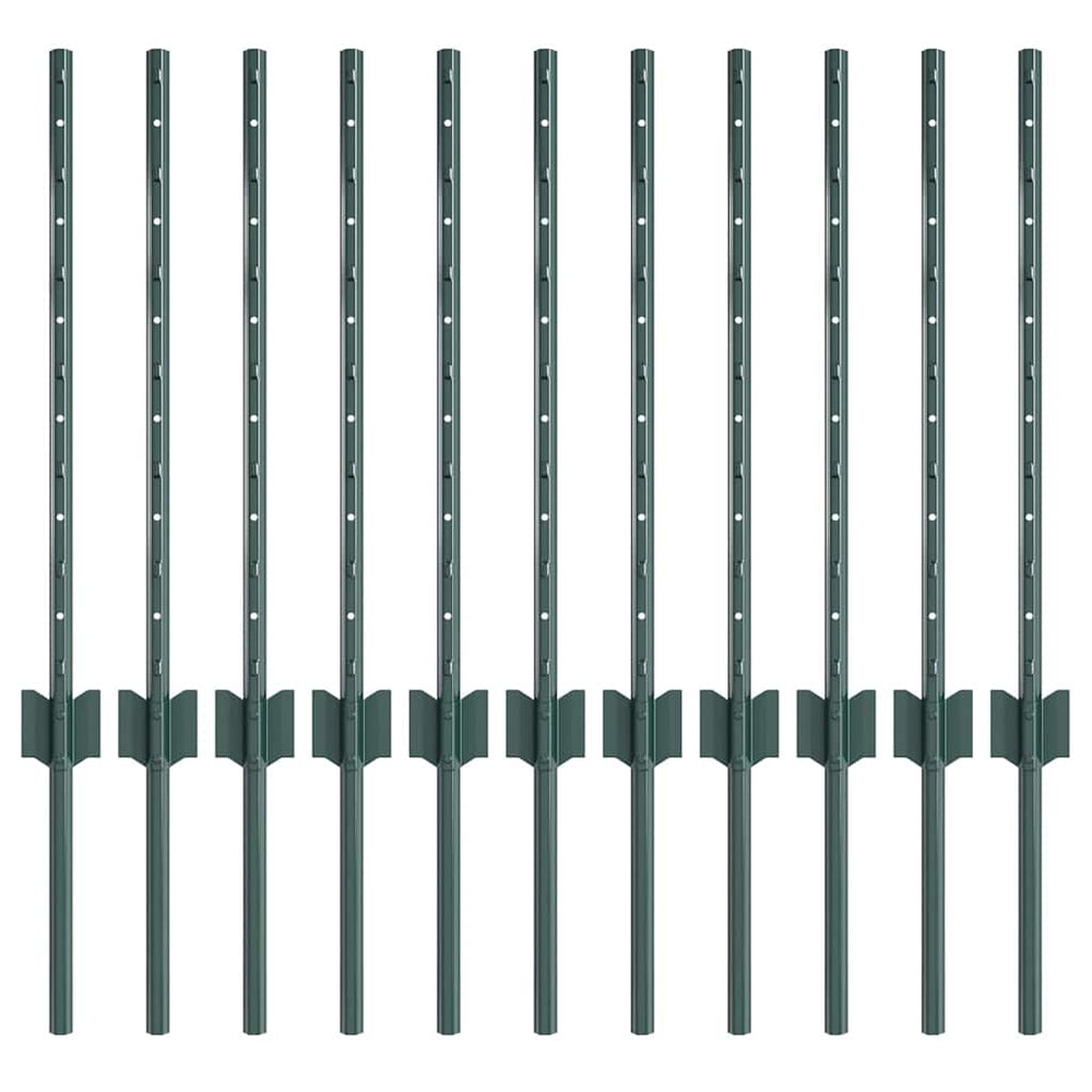 Zaunpfosten Grün Stahl 100cm 11er-Set