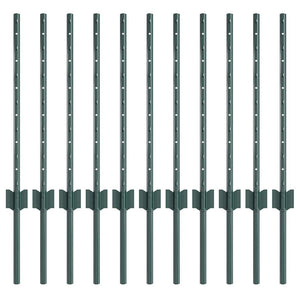 Zaunpfosten Grün Stahl 100cm 11er-Set