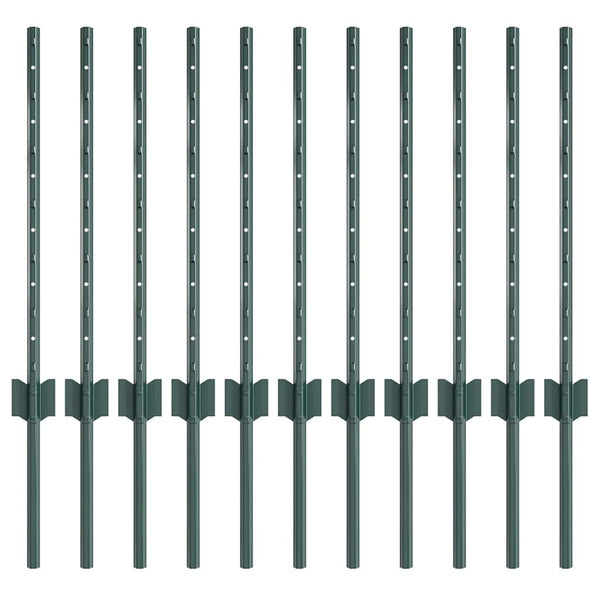 Zaunpfosten Grün Stahl 100cm 11er-Set