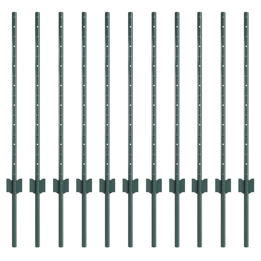 Zaunpfosten Grün Stahl 120 cm 11er-Set