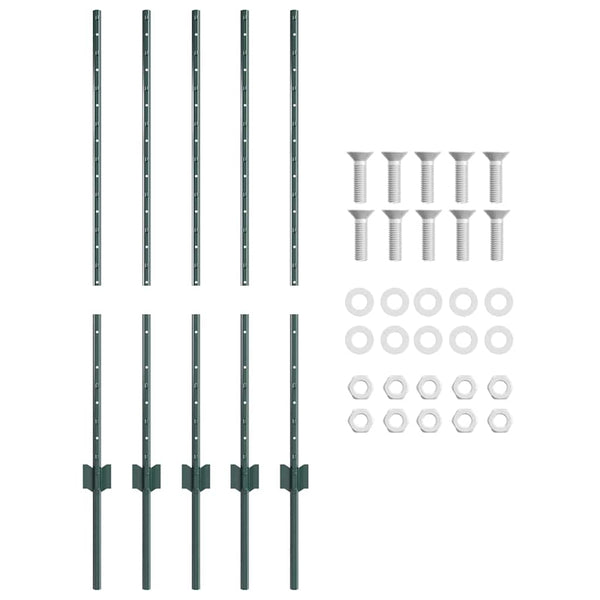 Grüne Zaunpfosten Stahl 140cm - 5er Set
