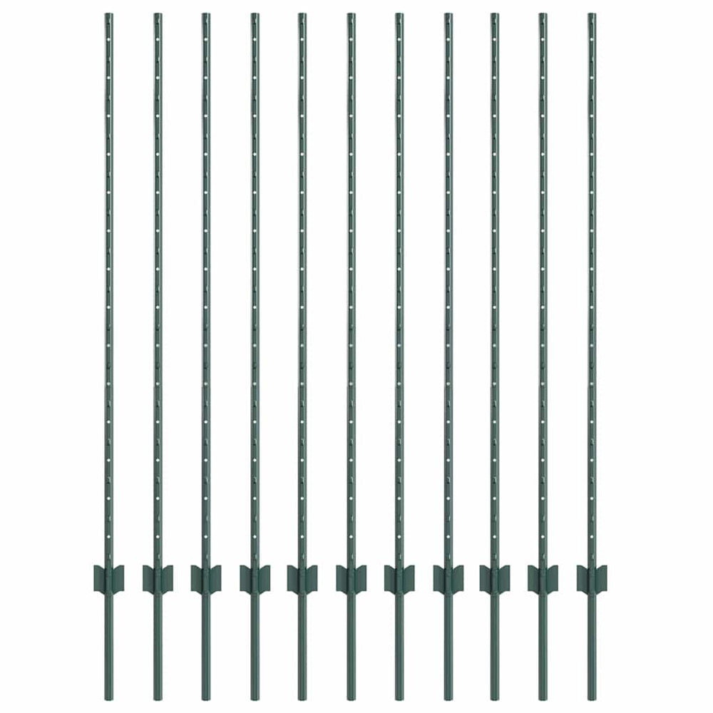 Zaunpfosten Grün Stahl 140 cm, 11er-Set