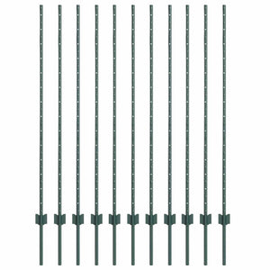 Zaunpfosten Grün Stahl 140 cm, 11er-Set