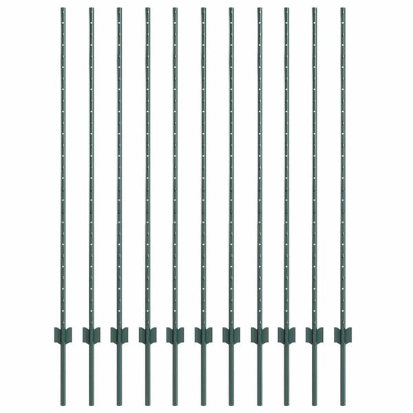 Zaunpfosten Grün Stahl 140 cm, 11er-Set