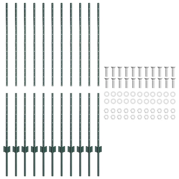 Zaunpfosten Grün Stahl 140 cm, 11er-Set