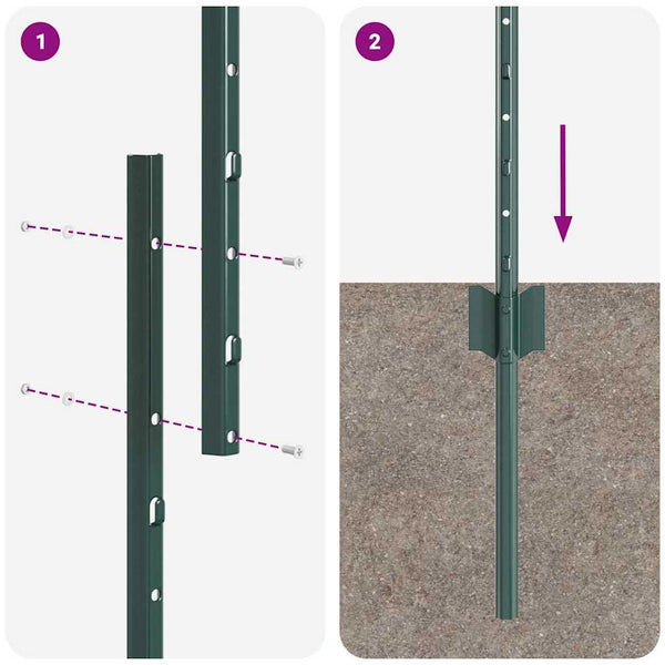 Zaunpfosten Grün Stahl 140 cm, 11er-Set