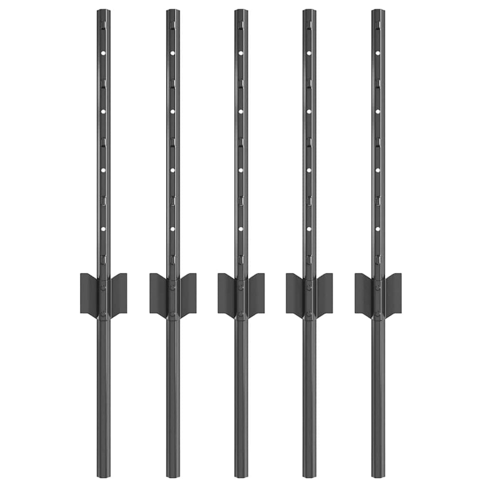 Zaunpfosten Stahl Grau 40cm 5er-Set