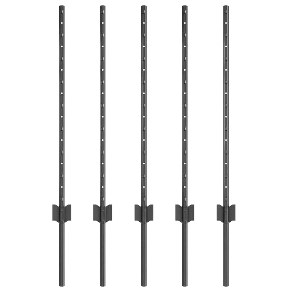 Zaunpfosten Grau Stahl 80 cm, 5er-Set