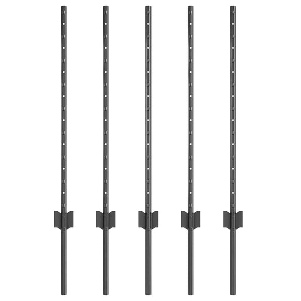 Zaunpfosten Grau Stahl 80 cm, 5er-Set