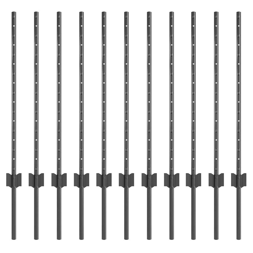 Zaunpfosten Stahl Grau 80cm 11er Set