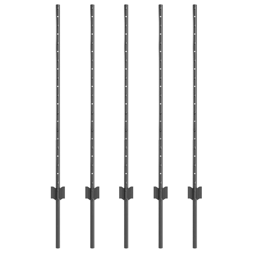 Zaunpfosten Grau Stahl 100 cm, 5er-Set
