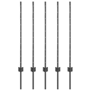 Zaunpfosten Grau Stahl 100 cm, 5er-Set
